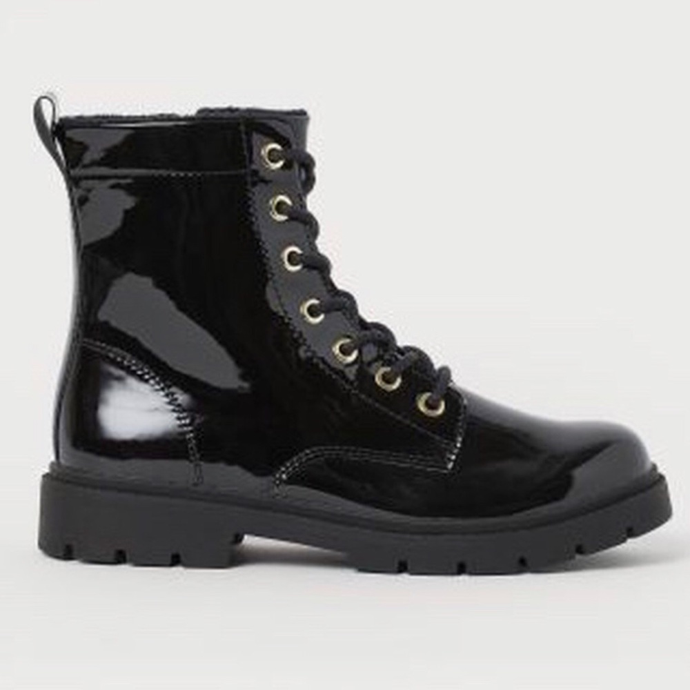 Patent Black Leather Platform Boots